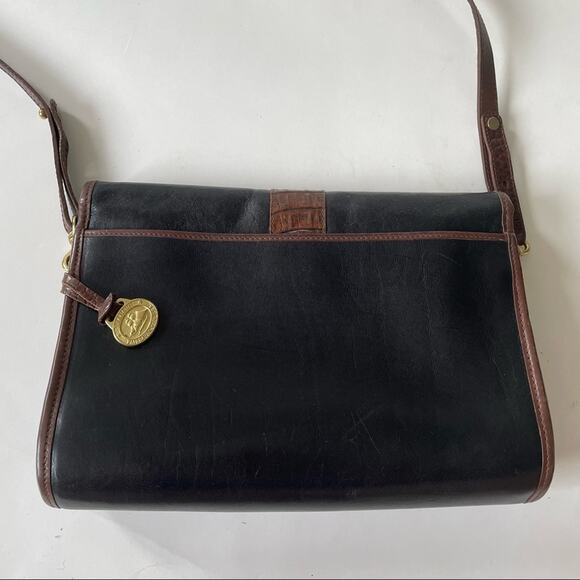 Vintage 1980s Brahmin Shoulder Bag Smooth and Croc Leather Black Brown GUC - Picture 7 of 16